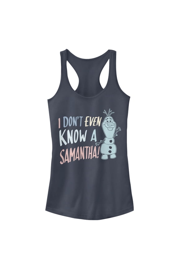 Junior's Frozen 2 I Don't Even Know a Samantha Olaf Racerback Tank Top Indigo Medium