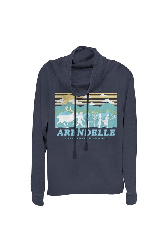 Junior's Frozen 2 Magical Traveler Silhouette Cowl Neck Sweatshirt Navy Blue Small