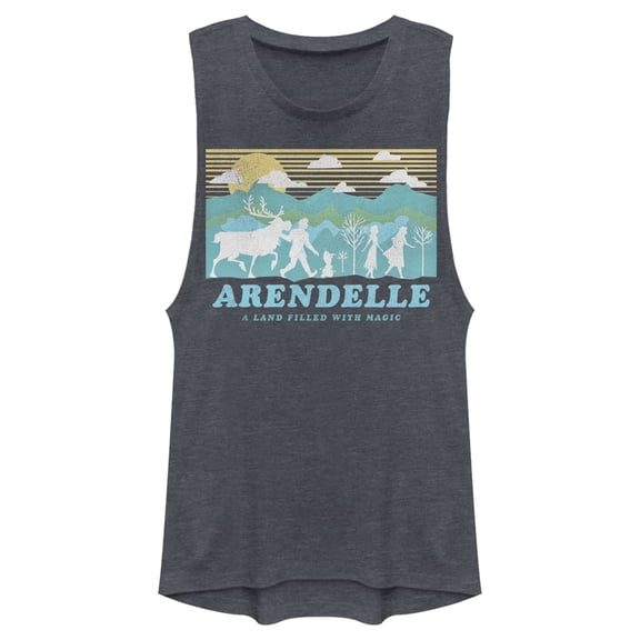 Junior's Frozen 2 Magical Traveler Silhouette  Festival Muscle Graphic Tee Denim Blue Heather Small