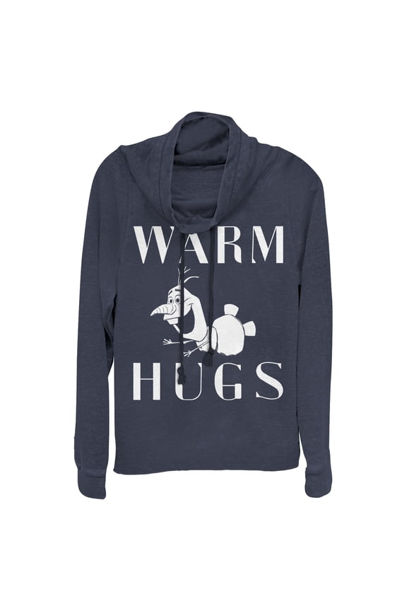 Junior's Frozen 2 Olaf Warm Hugs Cowl Neck Sweatshirt Navy Blue X Large