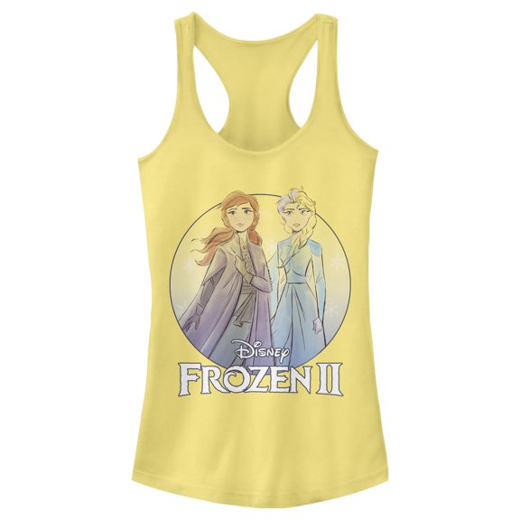 Junior's Frozen 2 Sister Circle Logo Racerback Tank Top Banana 2X Large