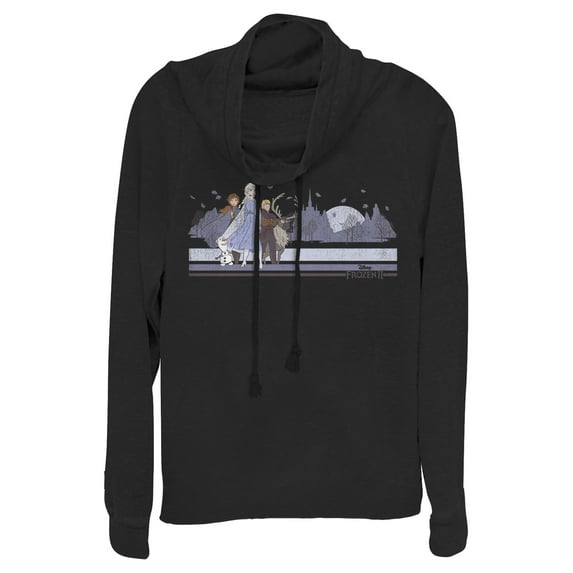 Junior's Frozen 2 Winter Travelers Cowl Neck Sweatshirt Black X Large