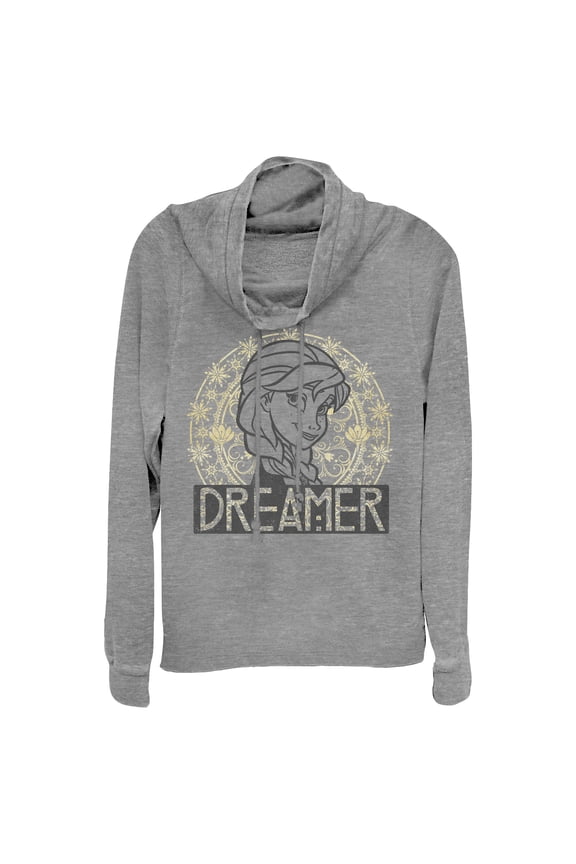 Junior's Frozen Anna Dreamer Portrait Cowl Neck Sweatshirt Gray Heather Large
