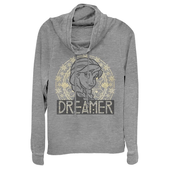 Junior's Frozen Anna Dreamer Portrait Cowl Neck Sweatshirt Gray Heather Small