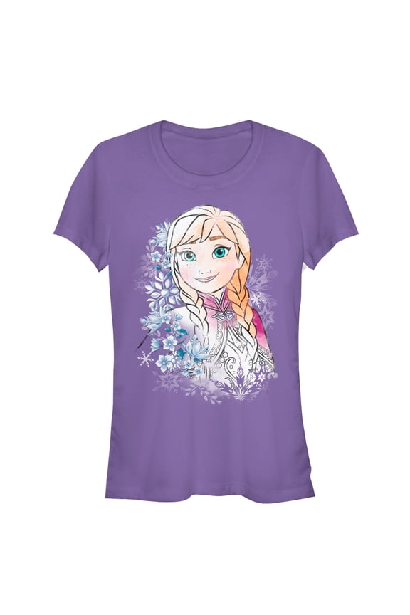Junior's Frozen Anna Frost Portrait Graphic Tee Purple Medium