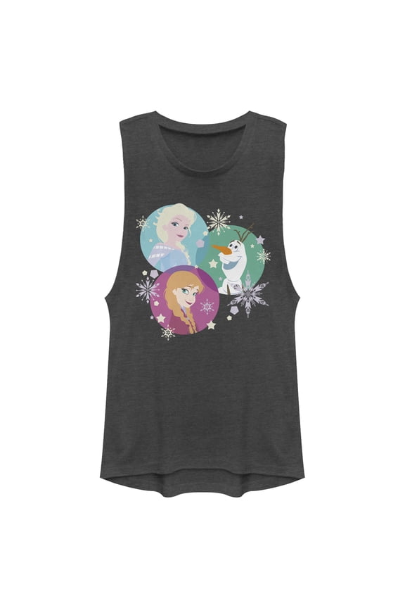 Junior's Frozen Character Snowflakes Festival Muscle Graphic Tee Charcoal Medium