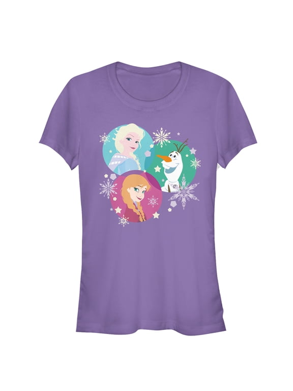 Junior's Frozen Character Snowflakes Graphic Tee Purple Large