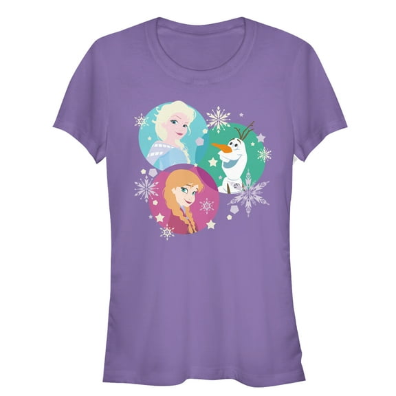 Junior's Frozen Character Snowflakes  Graphic Tee Purple Small