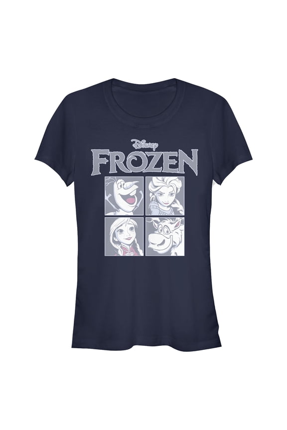 Junior's Frozen Character Squares  Graphic Tee Navy Blue Large