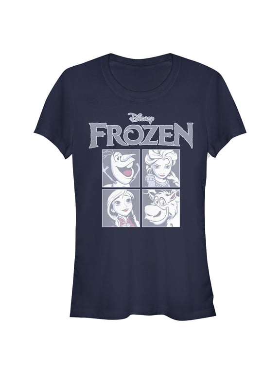Junior's Frozen Character Squares Graphic Tee Navy Blue Large