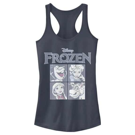 Junior's Frozen Character Squares  Racerback Tank Top Indigo Large