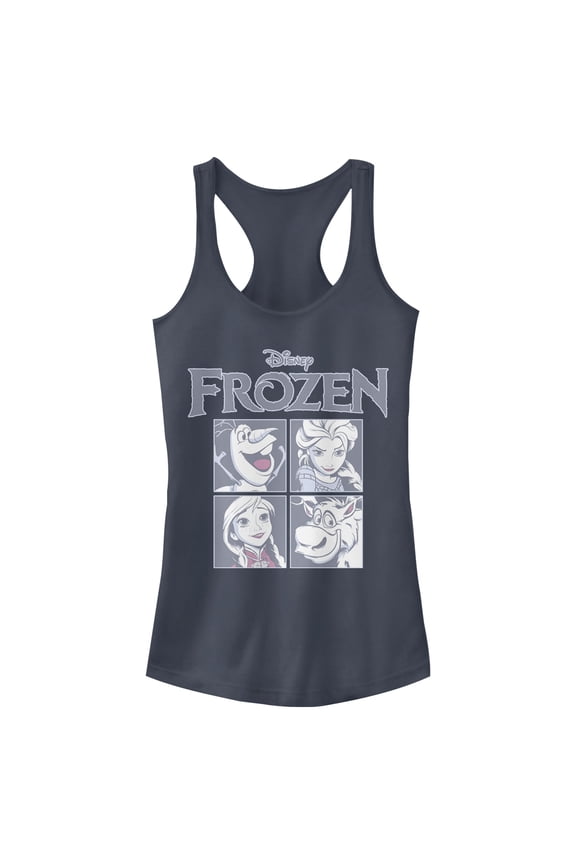 Junior's Frozen Character Squares Racerback Tank Top Indigo Small