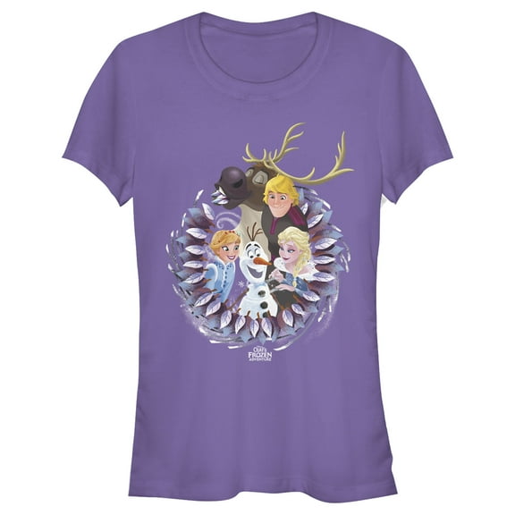Junior's Frozen Character Wreath  Graphic Tee Purple Small