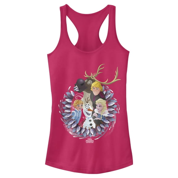 Junior's Frozen Character Wreath  Racerback Tank Top Dark Pink X Large