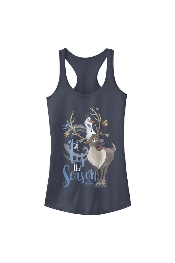 Junior's Frozen Christmas Olaf Season Racerback Tank Top Indigo Large