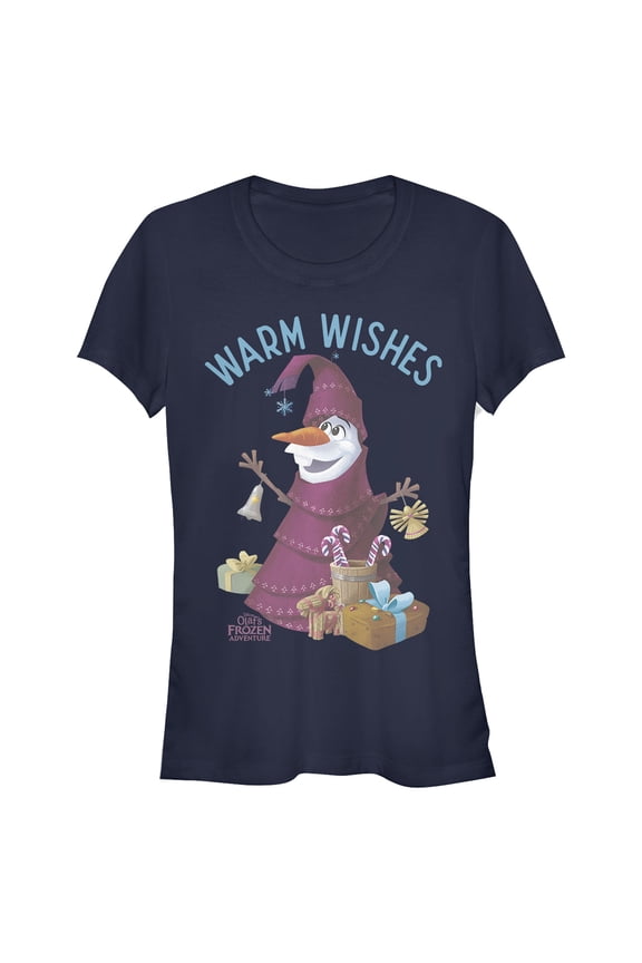 Junior's Frozen Christmas Olaf Wishes  Graphic Tee Navy Blue Small