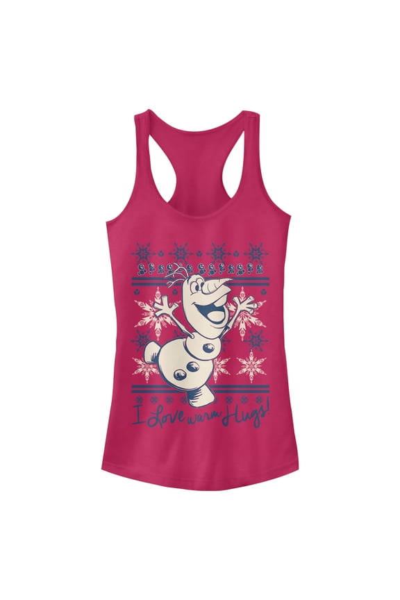 Junior's Frozen Christmas Warm Hugs  Racerback Tank Top Dark Pink 2X Large