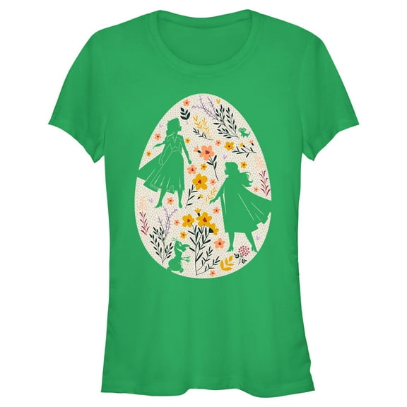 Junior's Frozen Easter Egg Silhouettes  Graphic Tee Kelly Green Large
