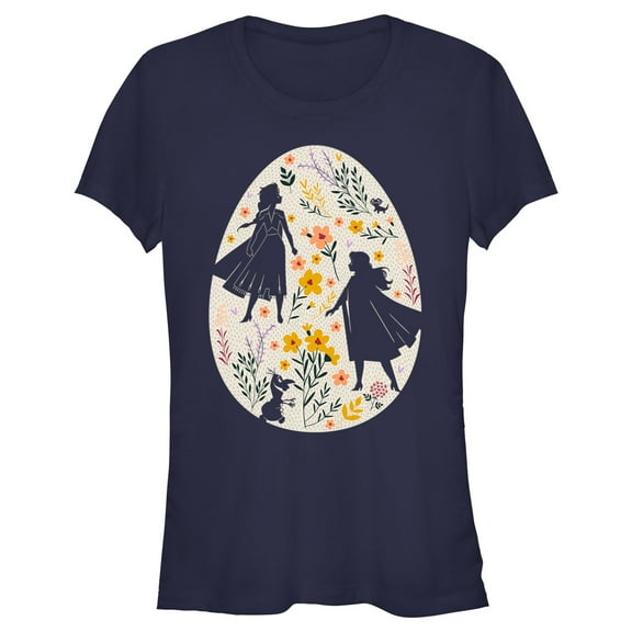 Junior's Frozen Easter Egg Silhouettes Graphic Tee Navy Blue Large
