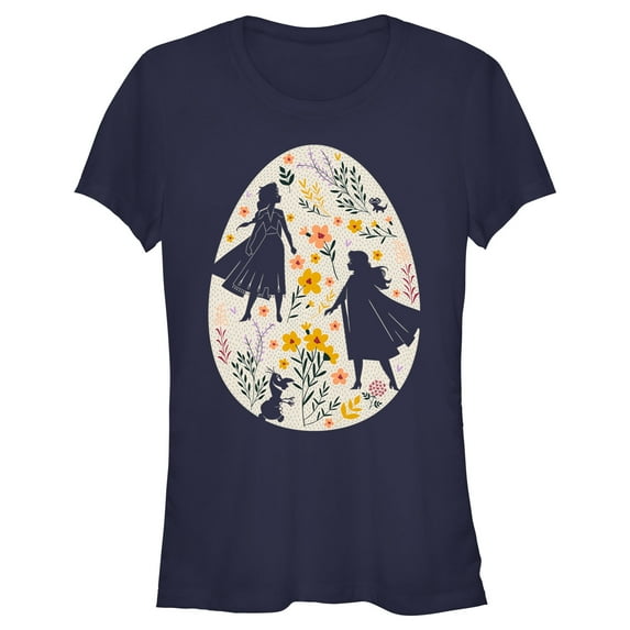 Junior's Frozen Easter Egg Silhouettes Graphic Tee Navy Blue X Large