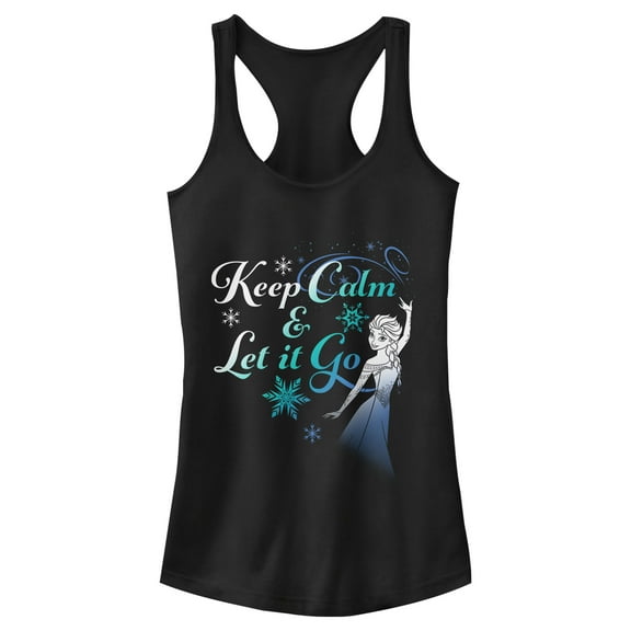 Junior's Frozen Elsa Keep Calm  Racerback Tank Top Black Medium