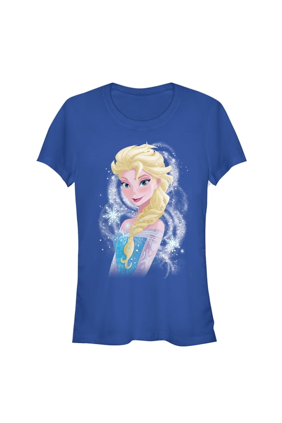 Junior's Frozen Elsa Sparkle Profile  Graphic Tee Royal Blue Large