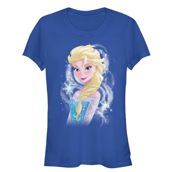 Junior's Frozen Elsa Sparkle Profile Graphic Tee Royal Blue Small
