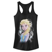 Junior's Frozen Elsa Sparkle Profile Racerback Tank Top Black Small