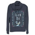 thumbnail image 1 of Junior's Frozen Let Go Knit Pattern  Cowl Neck Sweatshirt Navy Blue Small, 1 of 3