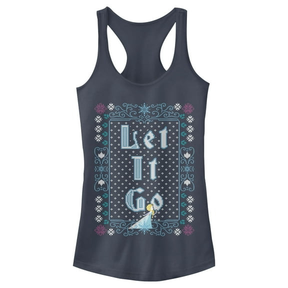 Junior's Frozen Let Go Knit Pattern  Racerback Tank Top Indigo Medium