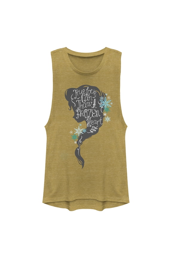 Junior's Frozen Love Thaws Heart Festival Muscle Graphic Tee Gold Heather Small