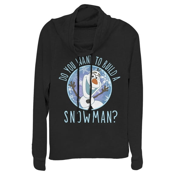 Junior's Frozen Olaf Build Snowman Cowl Neck Sweatshirt Black 4X Large