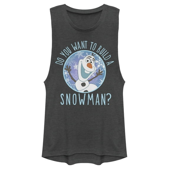 Junior's Frozen Olaf Build Snowman Festival Muscle Graphic Tee Charcoal Small