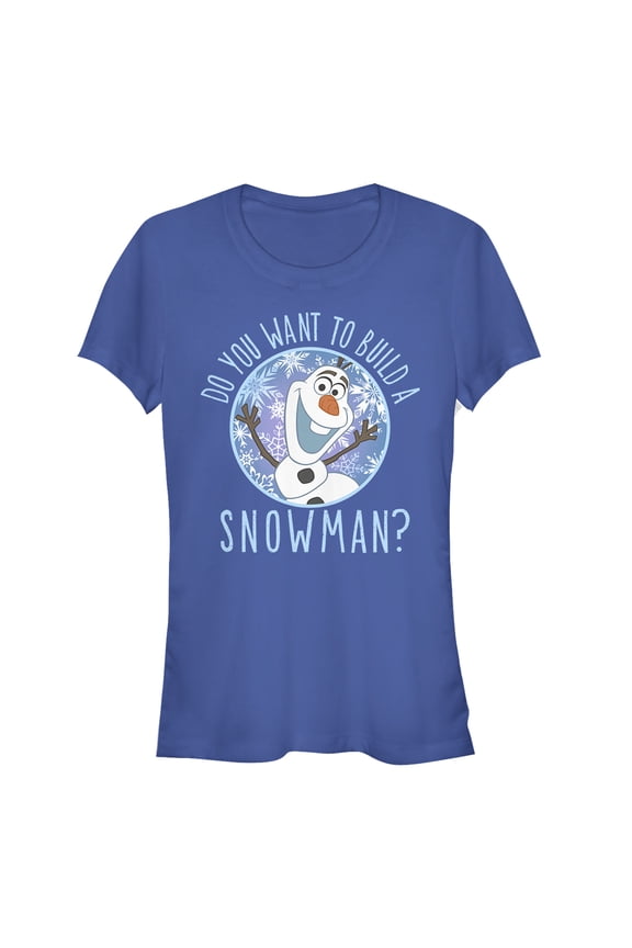 Junior's Frozen Olaf Build Snowman Graphic Tee Royal Blue Large