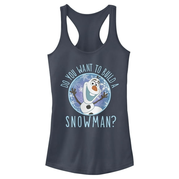 Junior's Frozen Olaf Build Snowman  Racerback Tank Top Indigo Large