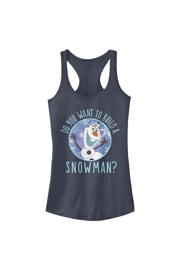 Junior's Frozen Olaf Build Snowman Racerback Tank Top Indigo Small