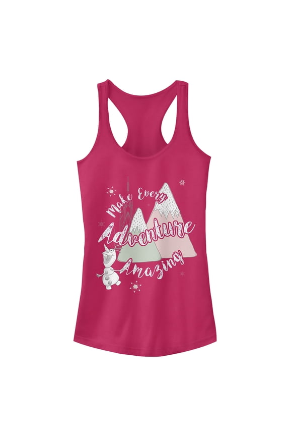 Junior's Frozen Olaf Mountain Adventure  Racerback Tank Top Dark Pink Large