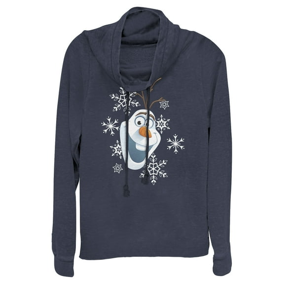 Junior's Frozen Olaf Smile Cowl Neck Sweatshirt Navy Blue X Large