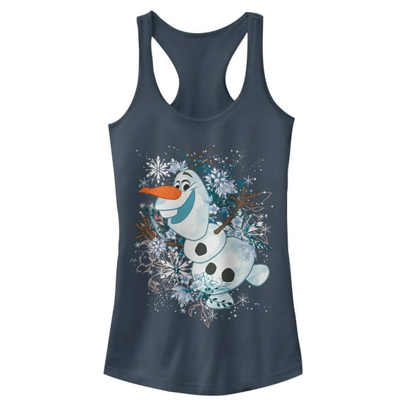 Junior's Frozen Olaf Snowflake Storm  Racerback Tank Top Indigo X Large