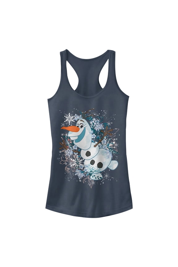 Junior's Frozen Olaf Snowflake Storm Racerback Tank Top Indigo X Large