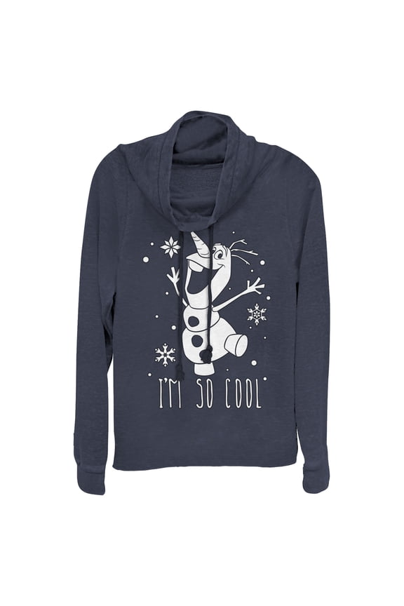 Junior's Frozen Olaf So Cool Cowl Neck Sweatshirt Navy Blue Large