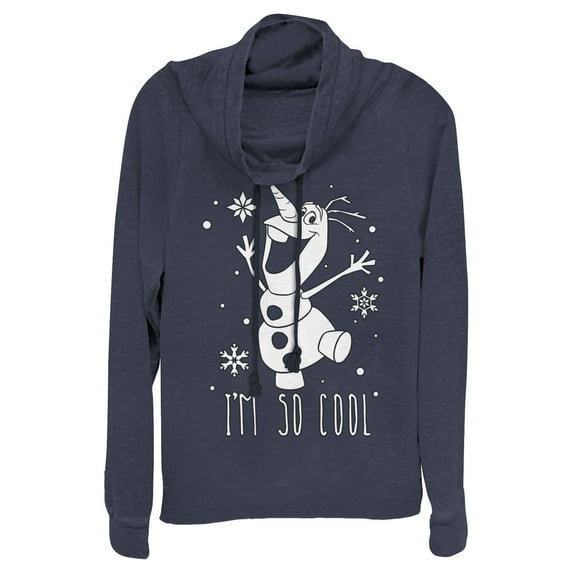 Junior's Frozen Olaf So Cool Cowl Neck Sweatshirt Navy Blue X Large