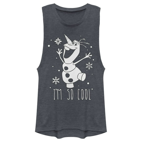 Junior's Frozen Olaf So Cool Festival Muscle Graphic Tee Denim Blue Heather 2X Large