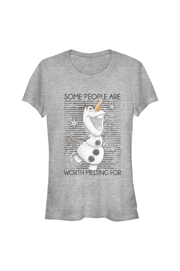 Junior's Frozen Olaf Some People Are Worth Melting For Graphic Tee Athletic Heather Large