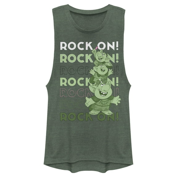 Junior's Frozen Rock On Trolls Festival Muscle Graphic Tee Pine Green Heather Large