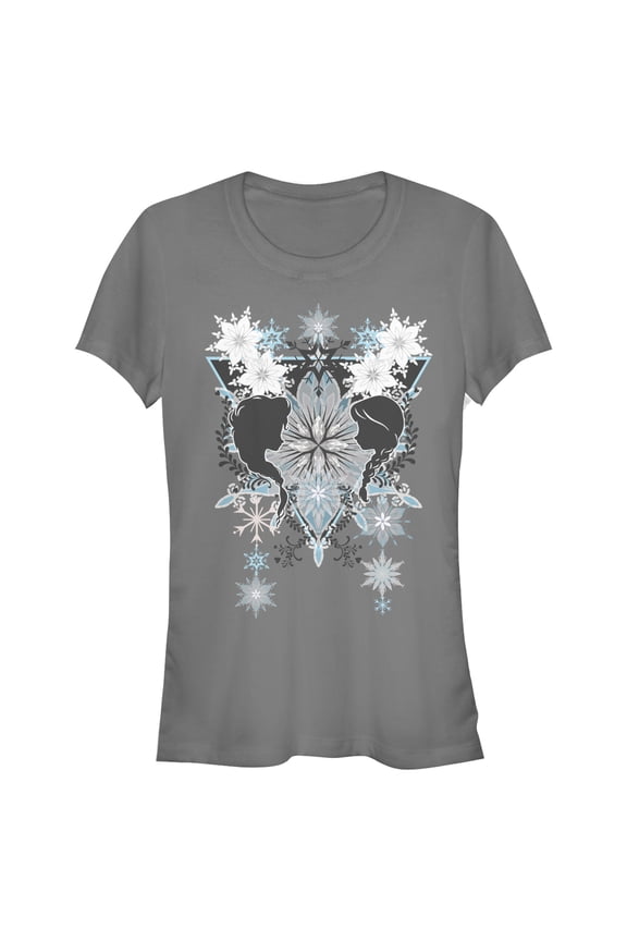 Junior's Frozen Sister Snowflake Pattern Graphic Tee Charcoal Large