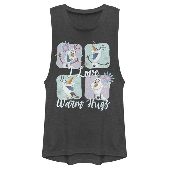 Junior's Frozen Snowflake Hugs Festival Muscle Graphic Tee Charcoal Large