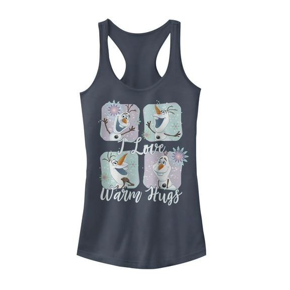 Junior's Frozen Snowflake Hugs  Racerback Tank Top Indigo Medium