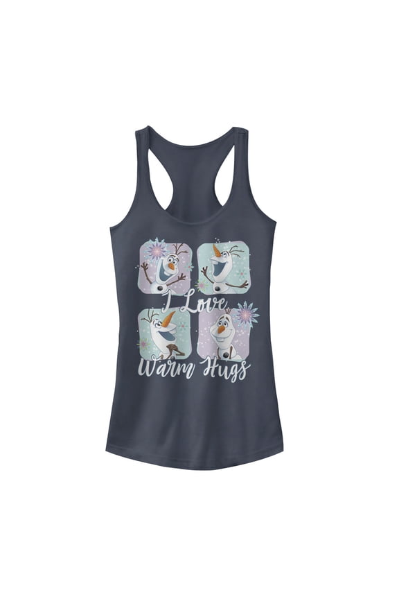 Junior's Frozen Snowflake Hugs Racerback Tank Top Indigo Medium