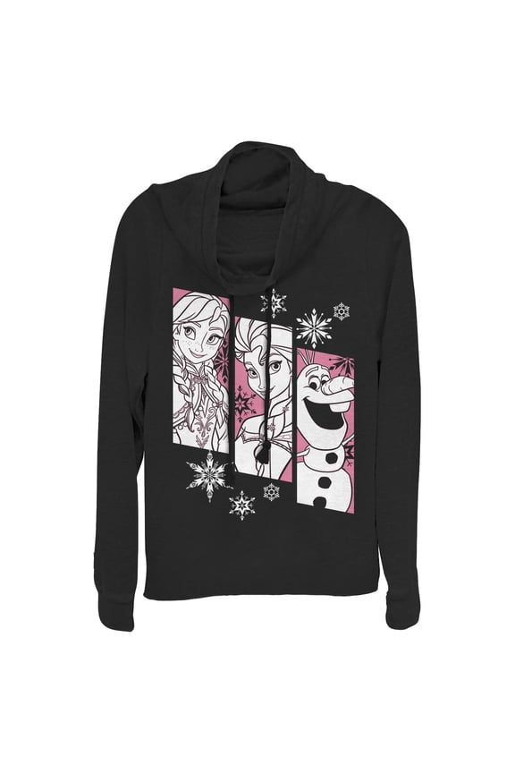 Junior's Frozen Trio Cowl Neck Sweatshirt Black Small